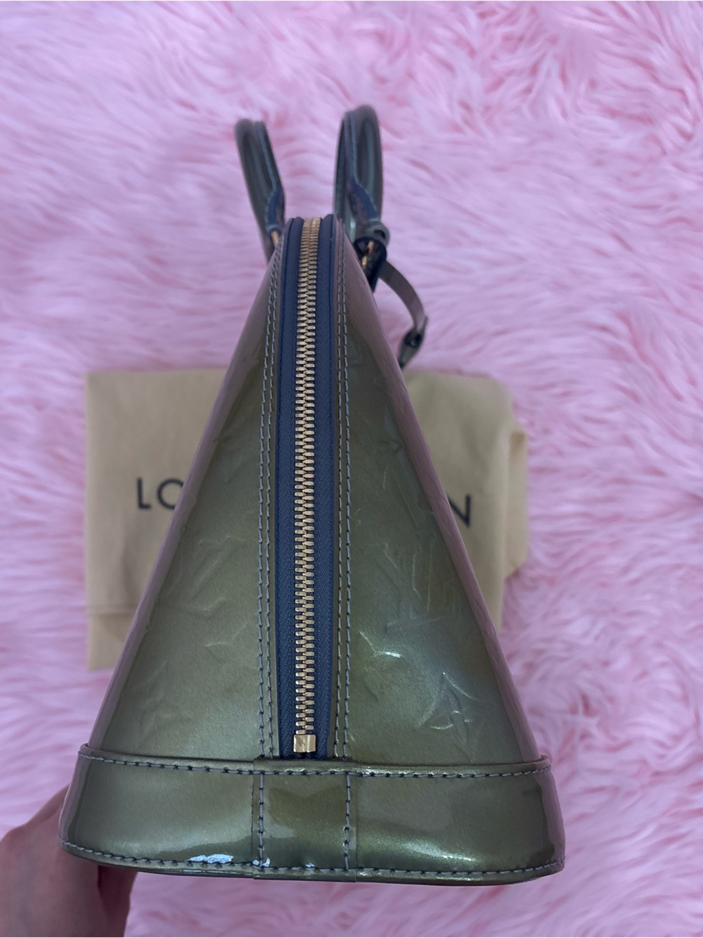 Louis Vuitton Alma PM Monogram Vernis metallic Blue Green Patent -read condition - Picture 5 of 15